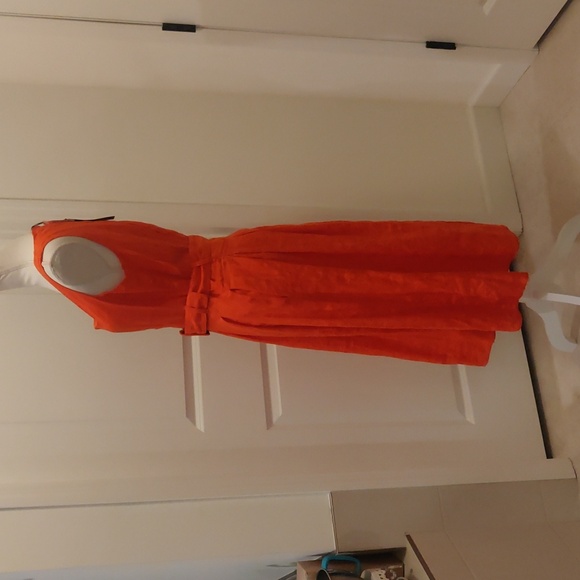 New!Saks Fifth AvenueWomen’s Squareneck Belted 100% Linen Midi Dress - Picture 3 of 9